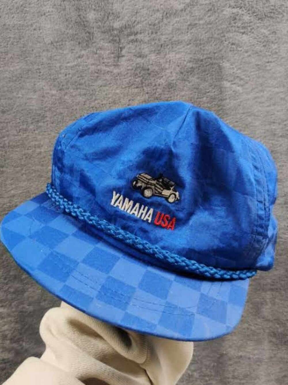 VINTAGE Yamaha USA Hat Adult Mens OSFA One Size Blue Leather Strapback LaMode